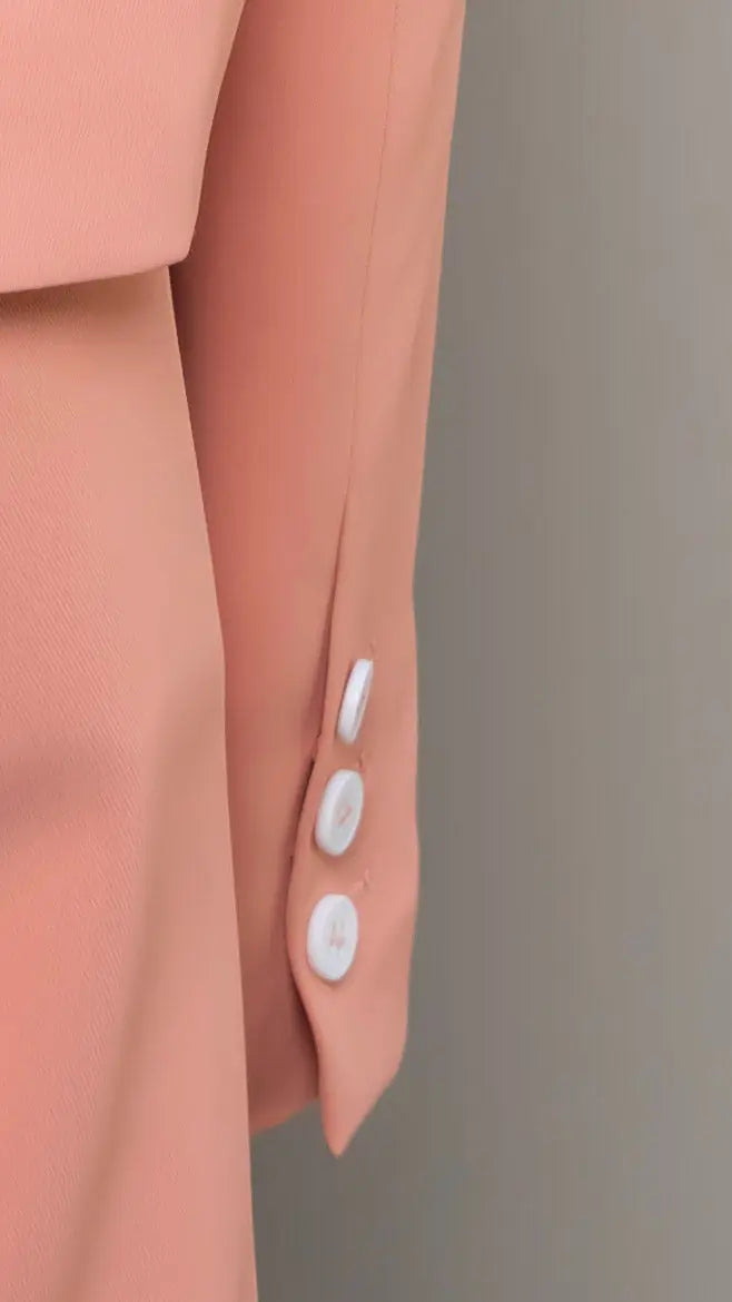 Photo of model in the Arius Juan Nature's Gift: Salmon Pink Cropped Blazer posing for product picture.