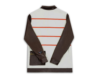Chocolate American Prep Vegan Leather Half-Striped Long Sleeve Polo (Made To Order) - Arius Juan