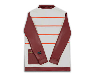 Crimson American Prep Vegan Leather Half-Striped Long Sleeve Polo (Made To Order) - Arius Juan