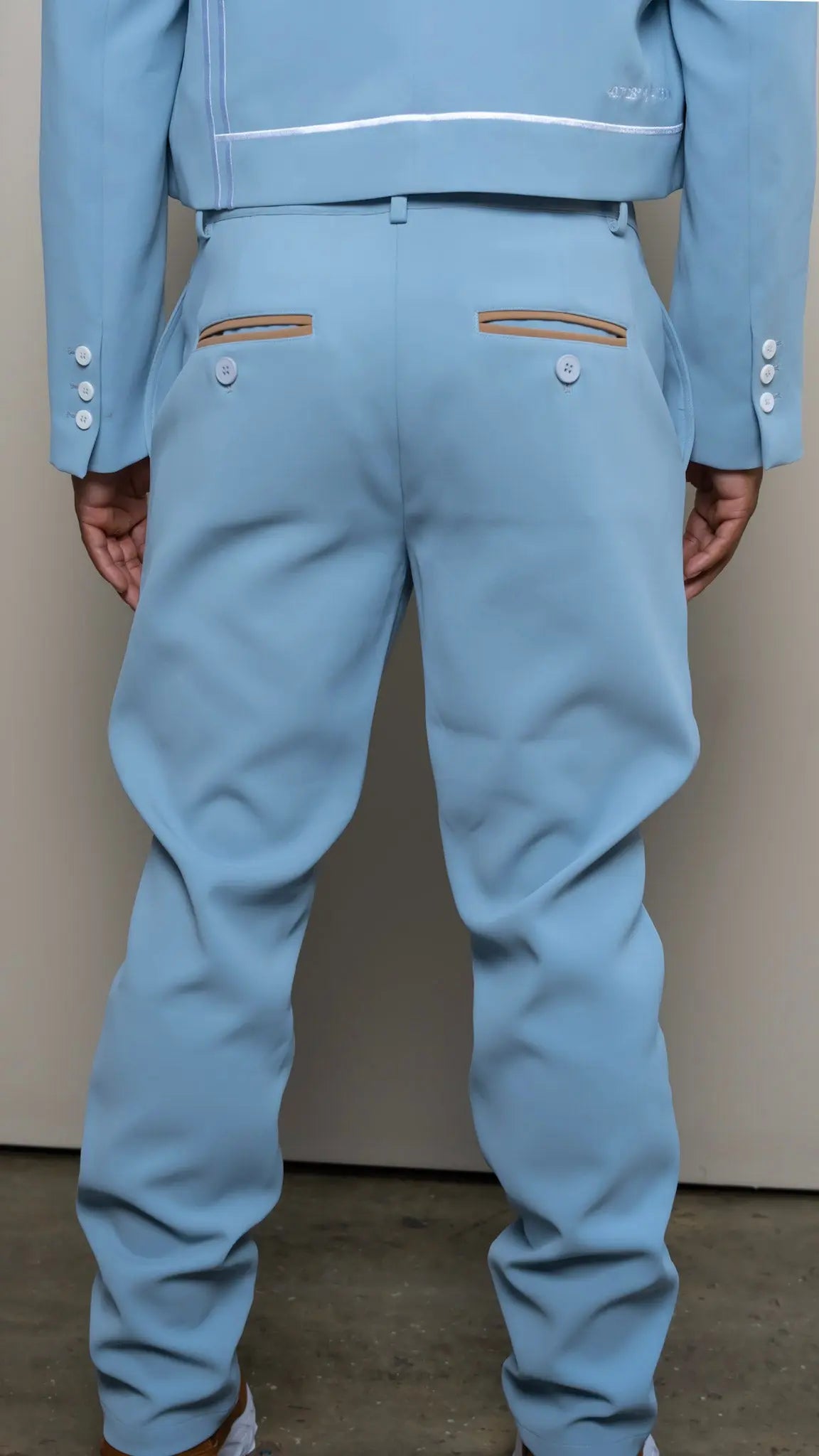 Photo of model in the Arius Juan Nature's Gift: Sky Blue Pants posing for product picture.