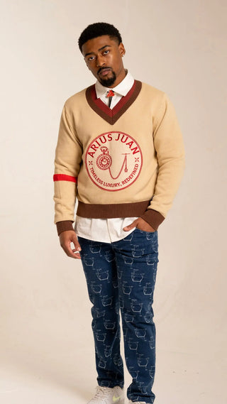 Cream American Prep Timeless V-Neck Sweater (Made To Order) - Arius Juan